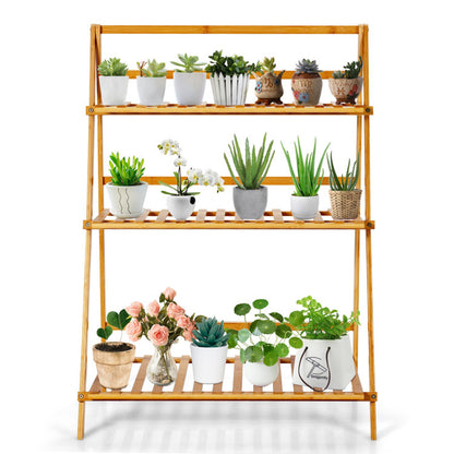 3-Tier Bamboo Plant Stand Foldable Display Shelf for Balcony