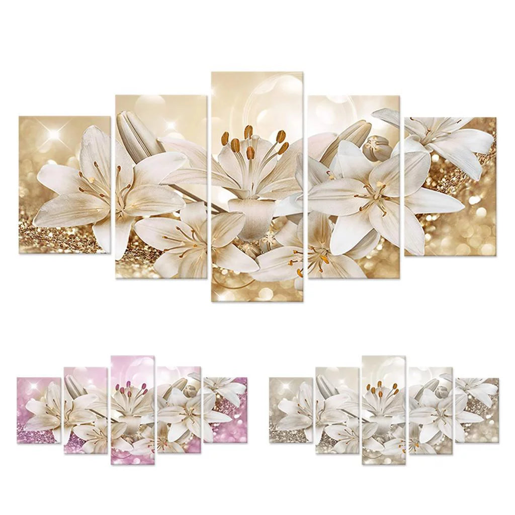 Pink Lily Flowers Floral Canvas Print Wall Art Abstract Painting Picture Decor for Home Living Room Bathroom,Wall Art Canvas Flower Painting 5 Pieces,7.8*11.8 Inches~7.8*19.7 Inches