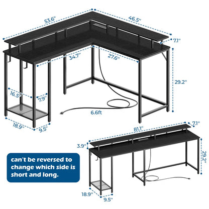 Kamai 54" Desk, L Shaped Desk, Computer Desk, L Desk, Corner Desk, Desks with LED Light, Writing Desk, White Desk, Gaming Desk, Desk for Gaming