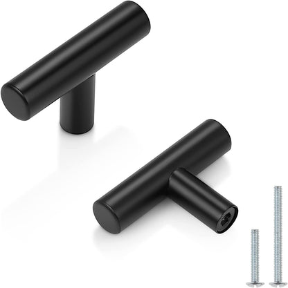 10 Pack| 2 Inch Flat Black Kitchen Cabinet T Bar Knobs Single Hole Modern Bedroom Dresser Pull Kitchen Cabinet Handles