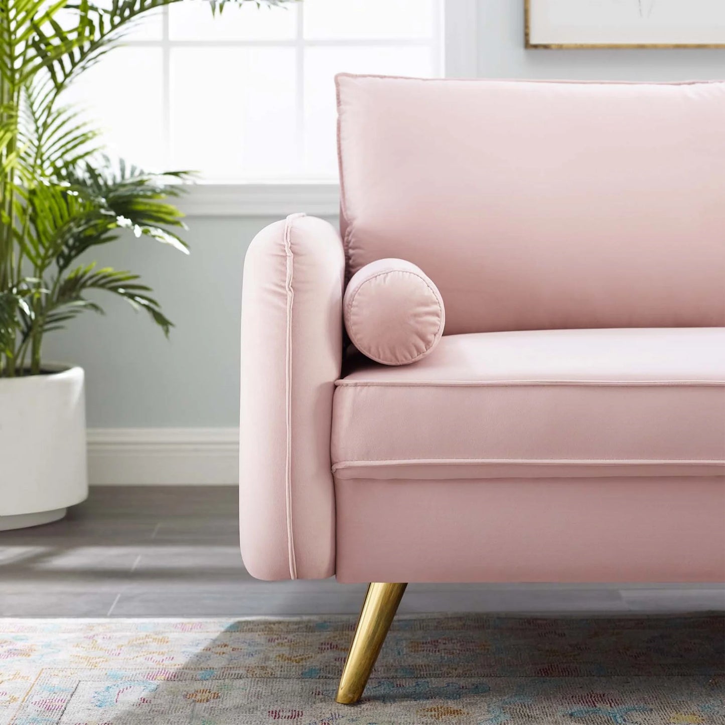 Revive Modern Performance Velvet & Metal Sofa in Pink/Gold