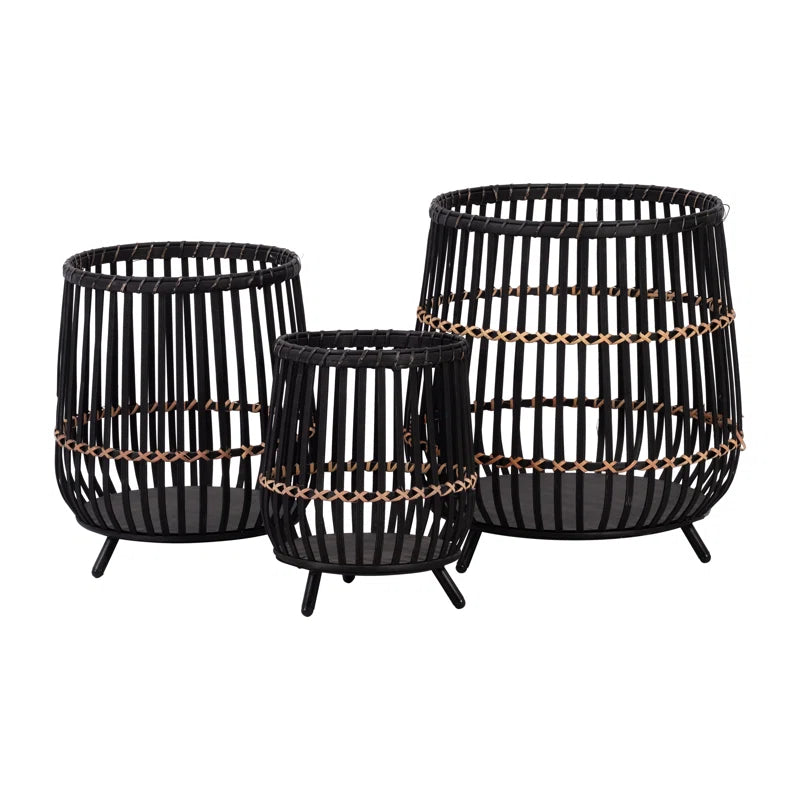 Wicker Modern Boho Bamboo Planter Set