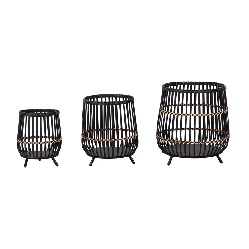 Wicker Modern Boho Bamboo Planter Set