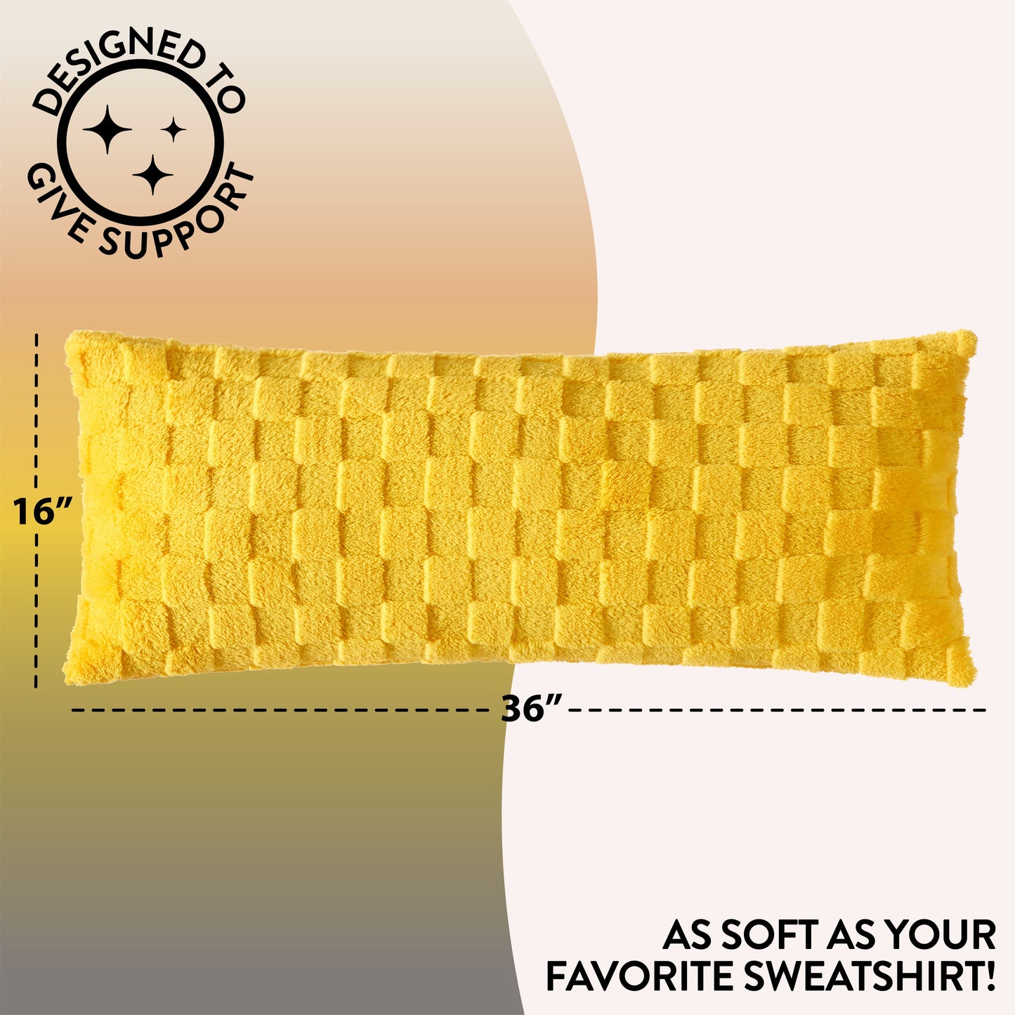 Checkered Hug Pillow, 16" X 36", Yellow