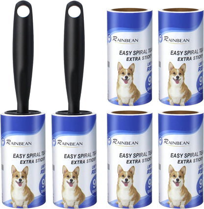 RAINBEAN Lint Rollers for Pet Hair Extra Sticky, 540 Sheets 6 Refills Lint Roller with 2 Upgrade Handles, Portable Lint Remover Brush Pet Hair Remover for Dog Cat Hair Removal, Clothes, Furniture