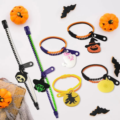 Kids Halloween Party Favors Rubber Bracelets, 40Pcs Halloween Silicone Wristbands and Cards for Kids Halloween Trick or Treat Gifts, Halloween Giveaways, Halloween Goodie Bag Fillers Supplies