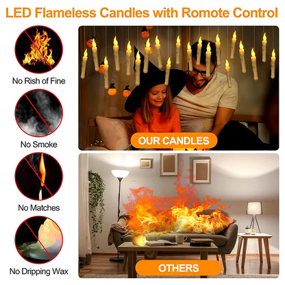 Magical Floating LED Candles with Magic Wand Remote Control Candle Lights Flameless Taper Electronic Candle Christmas Decoration