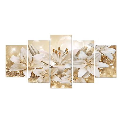 Pink Lily Flowers Floral Canvas Print Wall Art Abstract Painting Picture Decor for Home Living Room Bathroom,Wall Art Canvas Flower Painting 5 Pieces,7.8*11.8 Inches~7.8*19.7 Inches