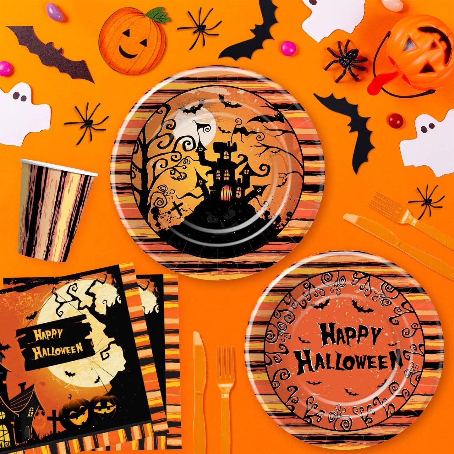 Halloween Decorations Tableware - Halloween Party Supplies Include Halloween Pla