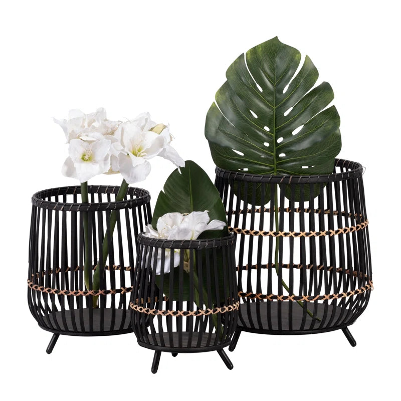 Wicker Modern Boho Bamboo Planter Set