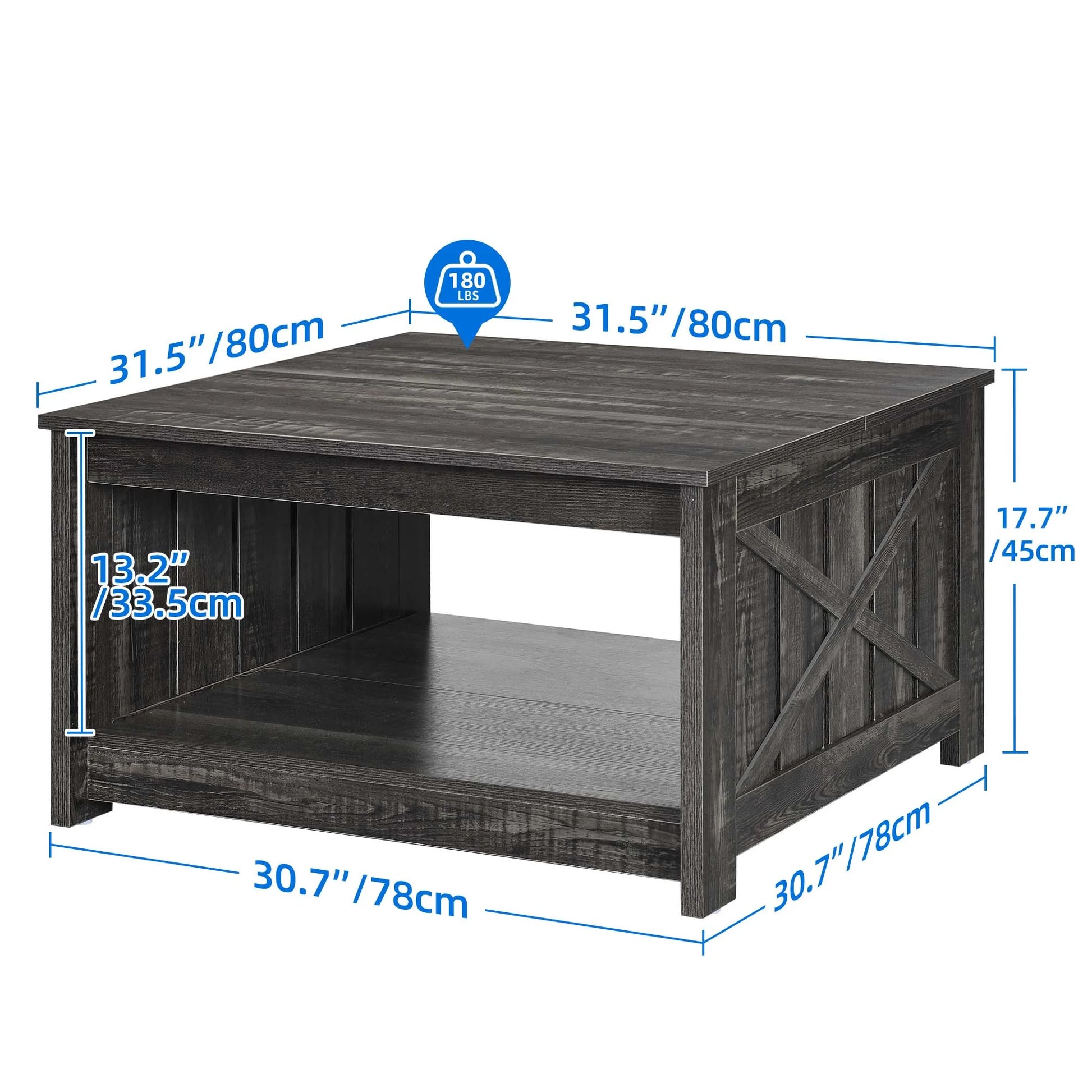 Coffee Table, Square Coffee Table, Farmhouse Coffee Table with Half Open Storage Compartment for Living Room, Gray Wash