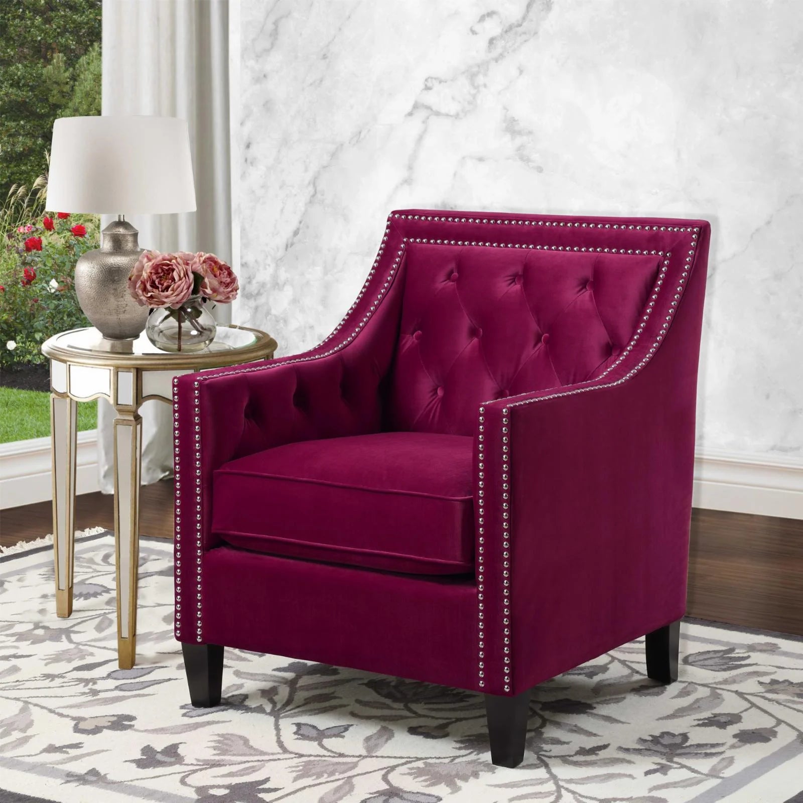 Teagan Velvet Accent Chair in Gun Metal Gray