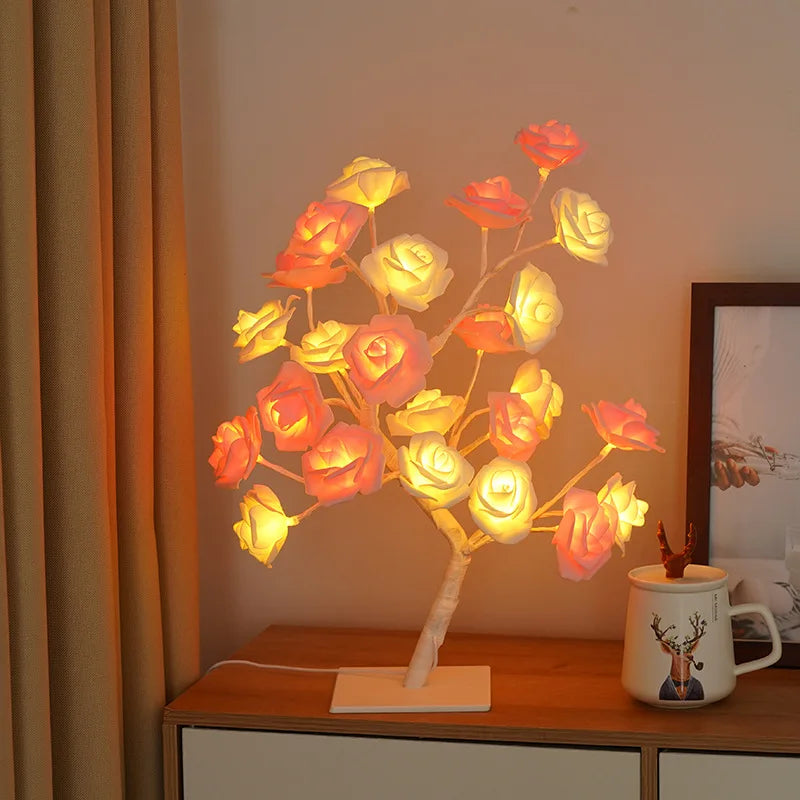 24 LED Rose Flower Lamp for Wedding Decorations, Rose Light Tree Mother'S Valentine’S Day Table Top Home Decor Gift for Girl Mom