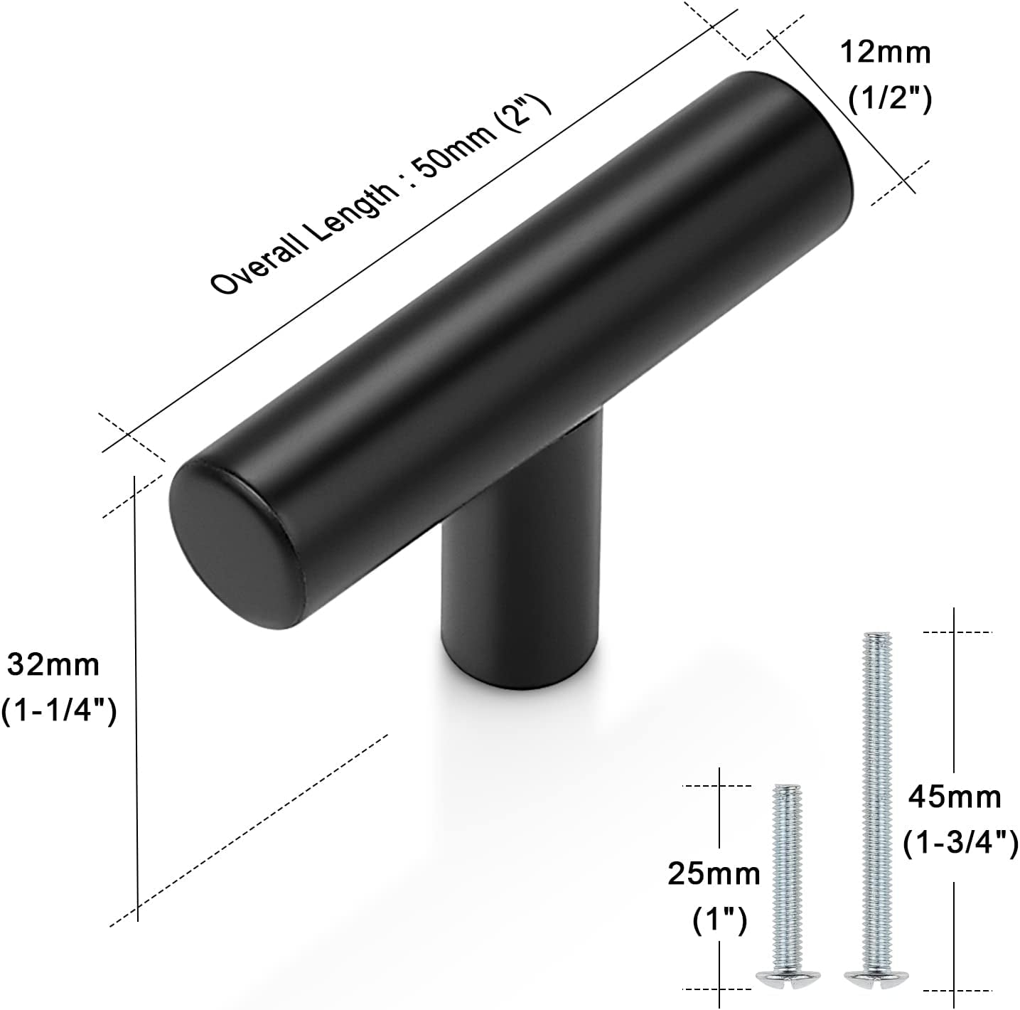 10 Pack| 2 Inch Flat Black Kitchen Cabinet T Bar Knobs Single Hole Modern Bedroom Dresser Pull Kitchen Cabinet Handles