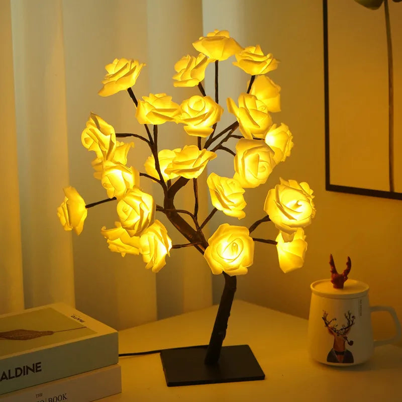 24 LED Rose Flower Lamp for Wedding Decorations, Rose Light Tree Mother'S Valentine’S Day Table Top Home Decor Gift for Girl Mom